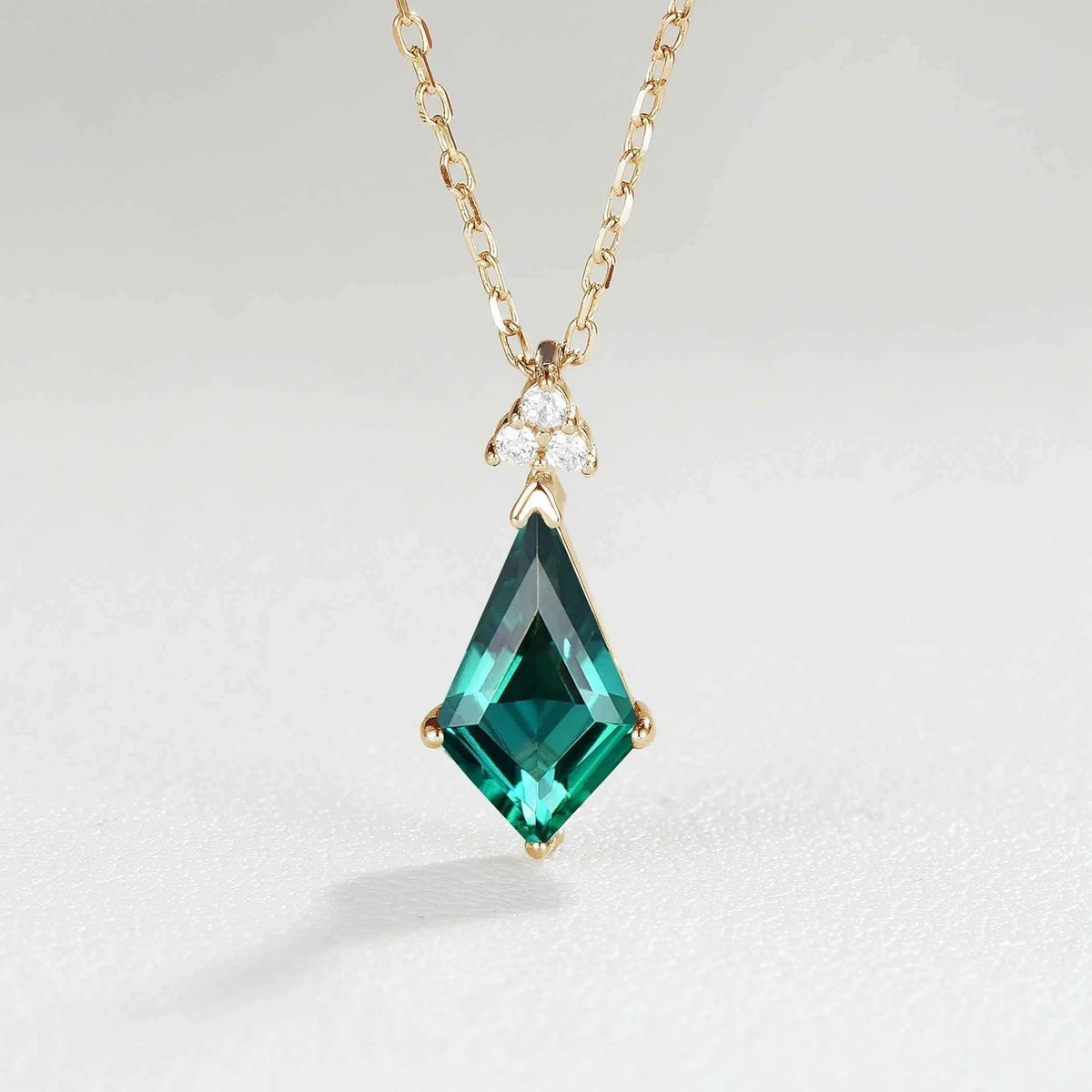 Simple Kite Cut Emerald Moissanite Silver Pendant