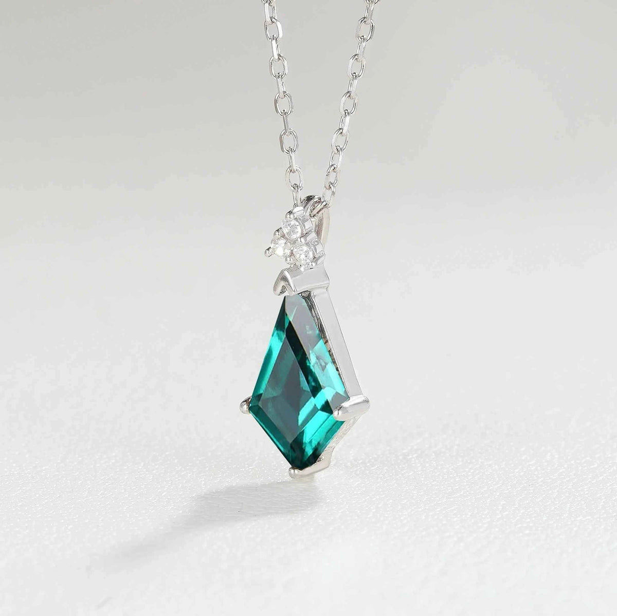 Simple Kite Cut Emerald Moissanite Silver Pendant
