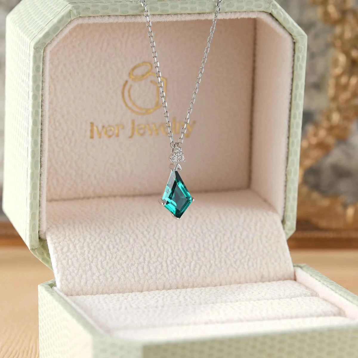 Simple Kite Cut Emerald Moissanite Silver Pendant