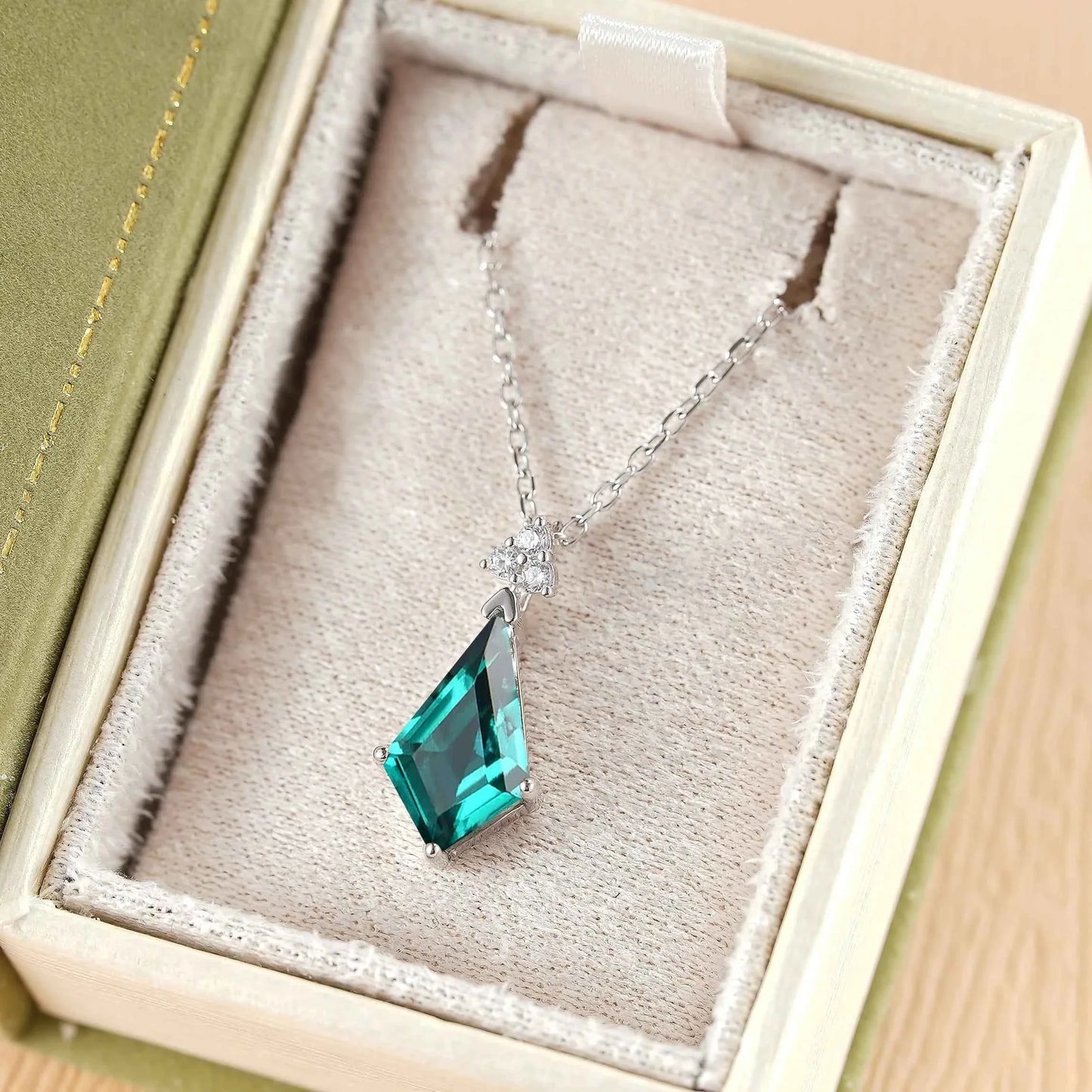 Simple Kite Cut Emerald Moissanite Silver Pendant