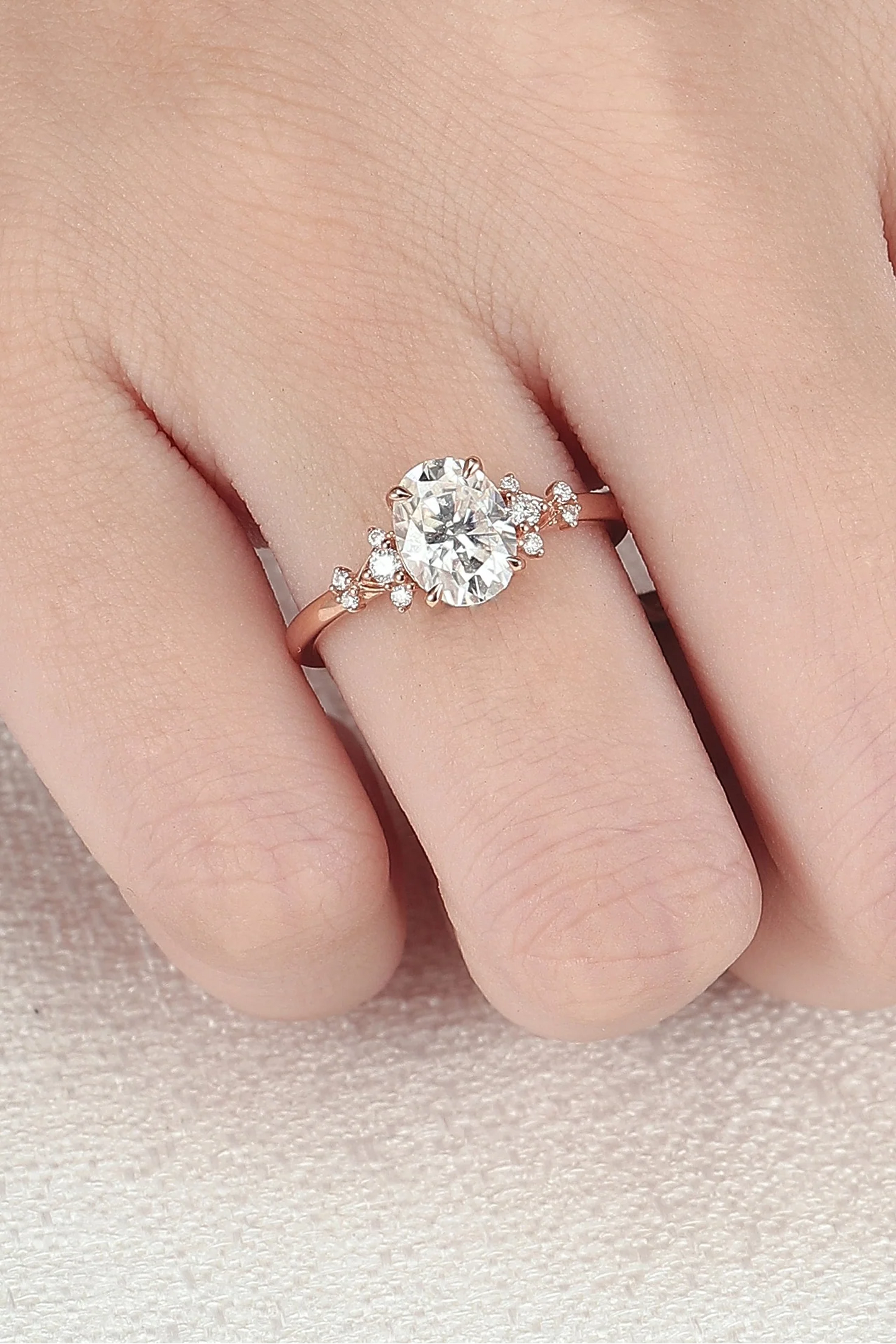 Simple Oval Cut Moissanite Cluster Gemstone Ring