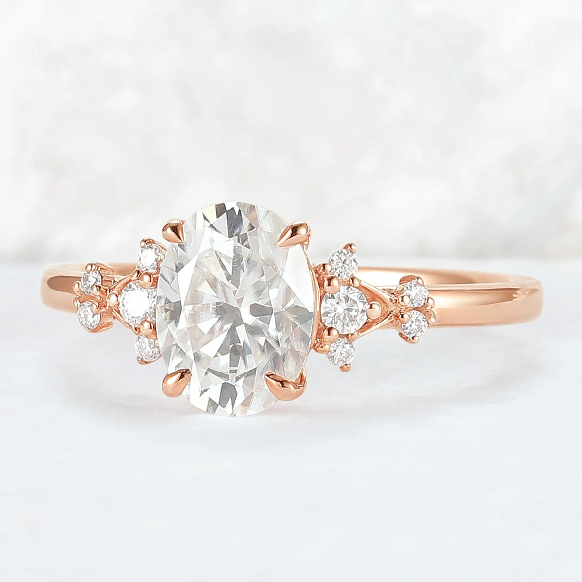 Simple Oval Cut Moissanite Cluster Gemstone Ring