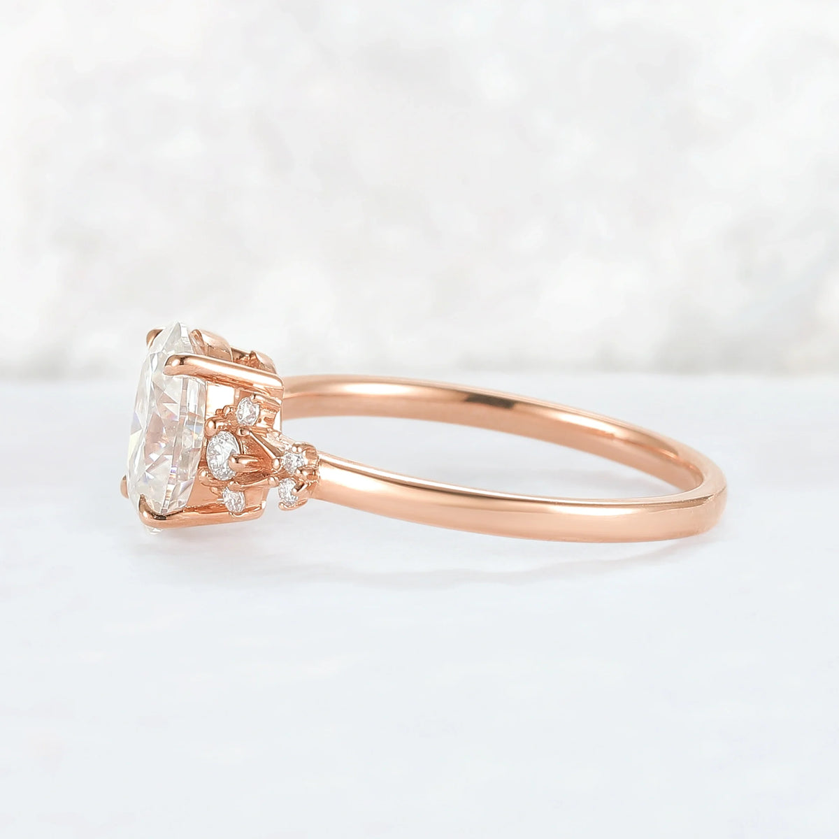 Simple Oval Cut Moissanite Cluster Gemstone Ring
