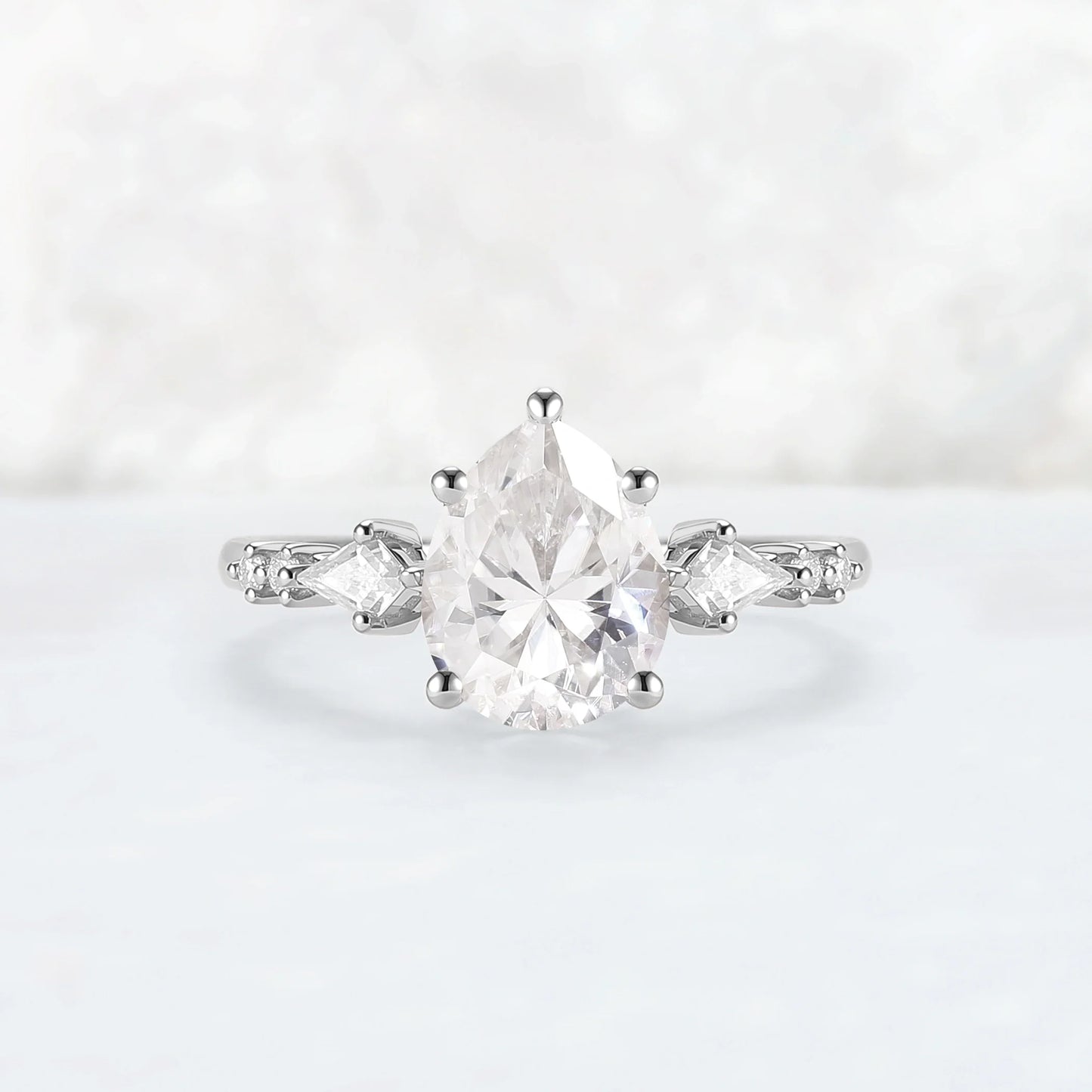 Simple Pear Shaped Moissanite Cluster Engagement Ring