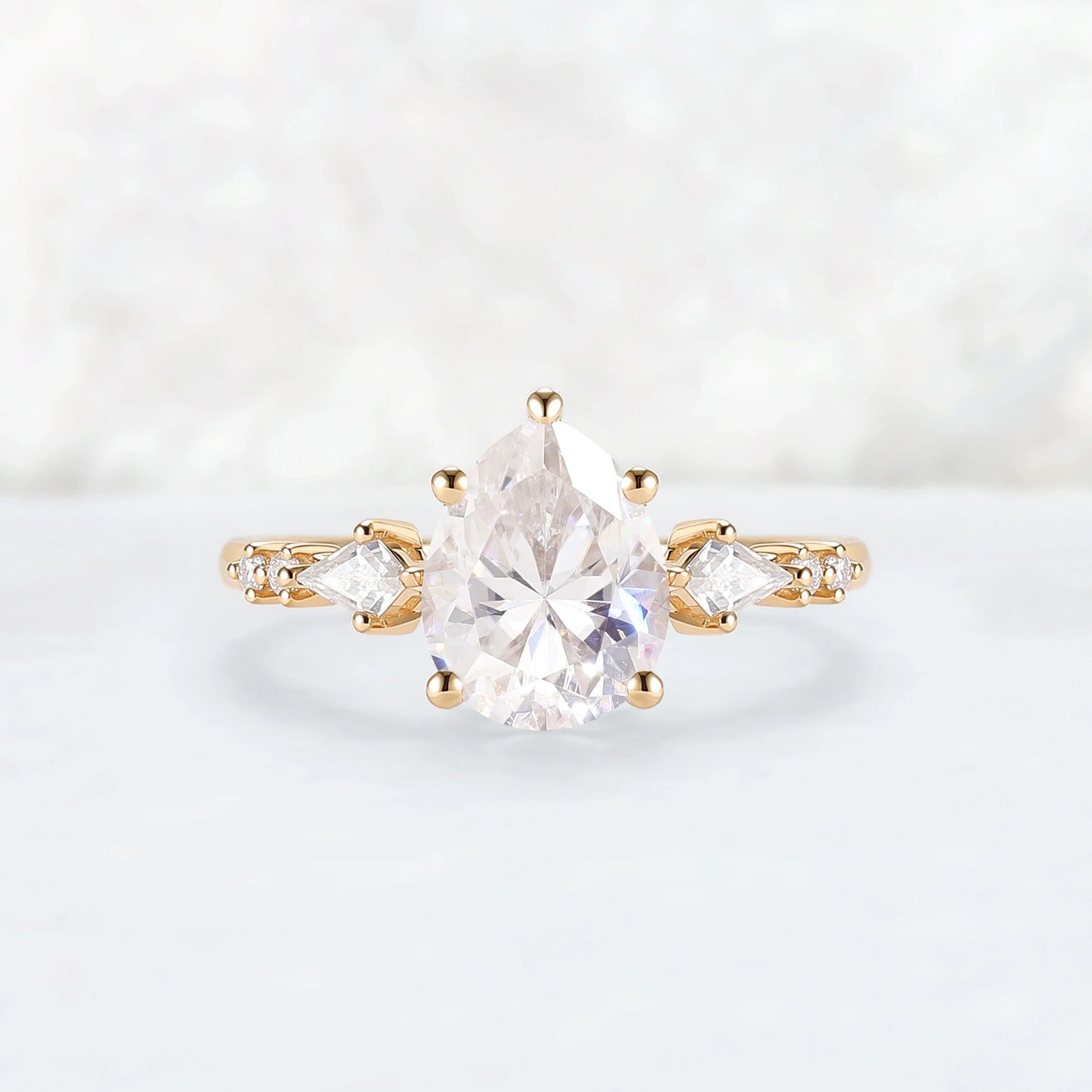 Simple Pear Shaped Moissanite Cluster Engagement Ring