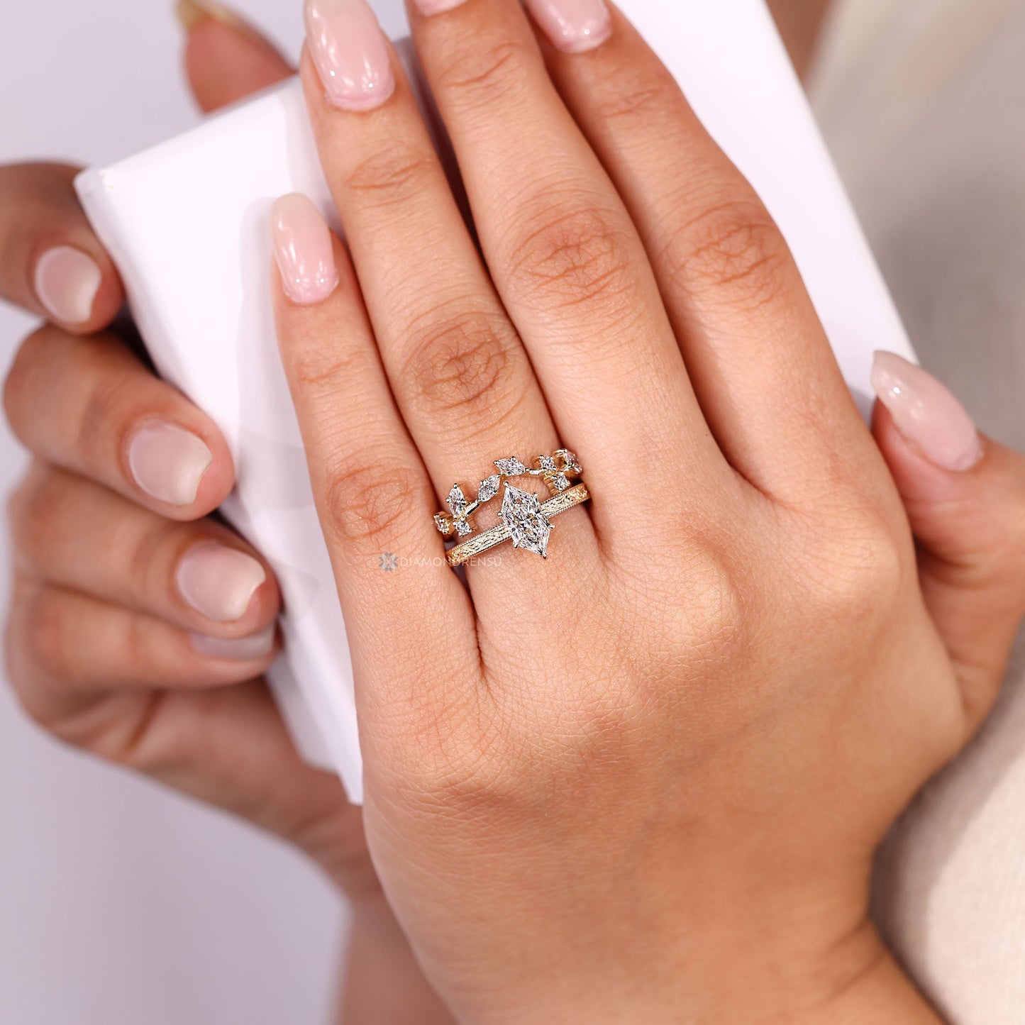 Dutch Marquise Wedding Ring in Ocean Waves Style