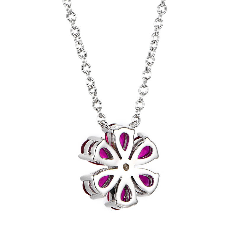 Six Leaf Clover Red Corundum Sterling Silver Necklace