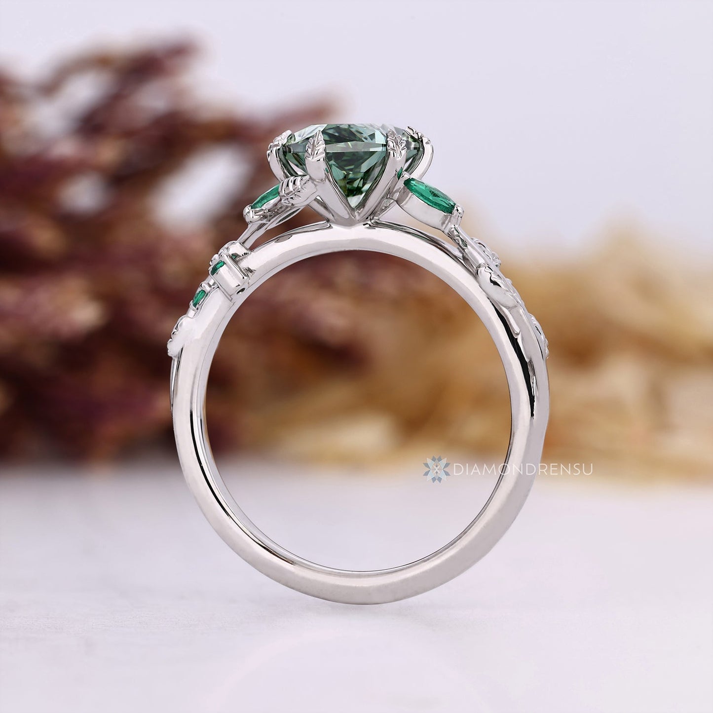Green Dutch Marquise Diamond Ring in Nature Inspired Style