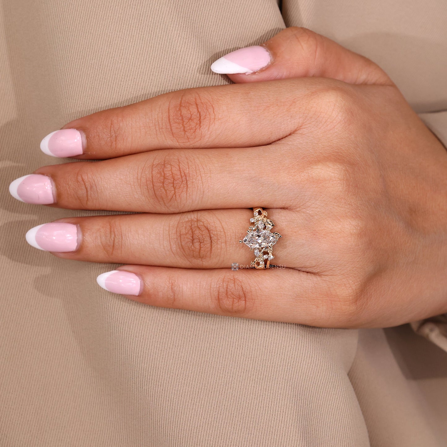 Dutch Marquise Wedding Ring In Nature Inspired Style