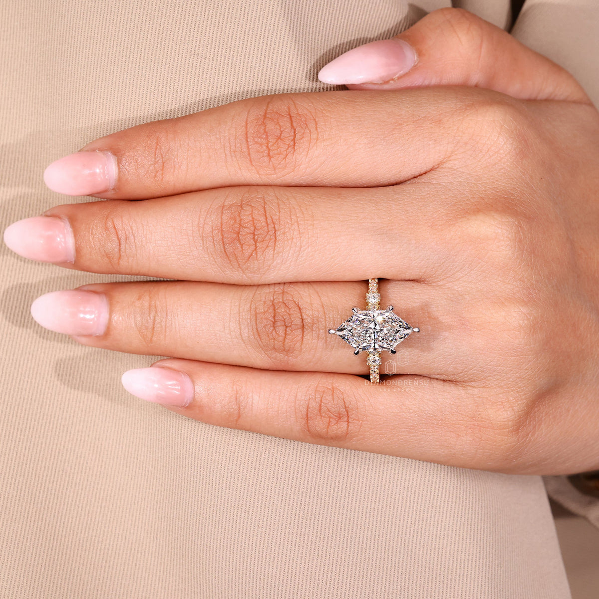 Dutch Marquise Engagement Ring in Hidden Halo Setting