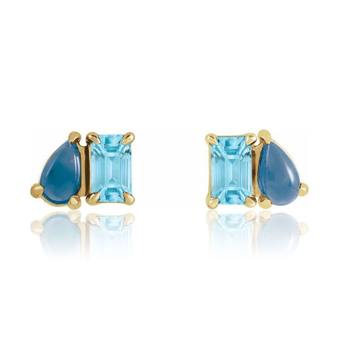 Sky Blue Topaz & Natural London Blue Topaz Two-Stone Stud Earrings
