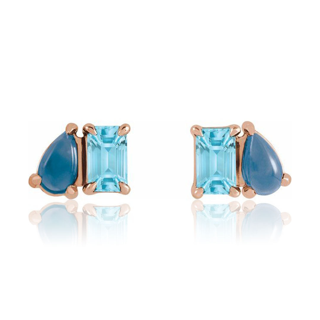 Sky Blue Topaz & Natural London Blue Topaz Two-Stone Stud Earrings