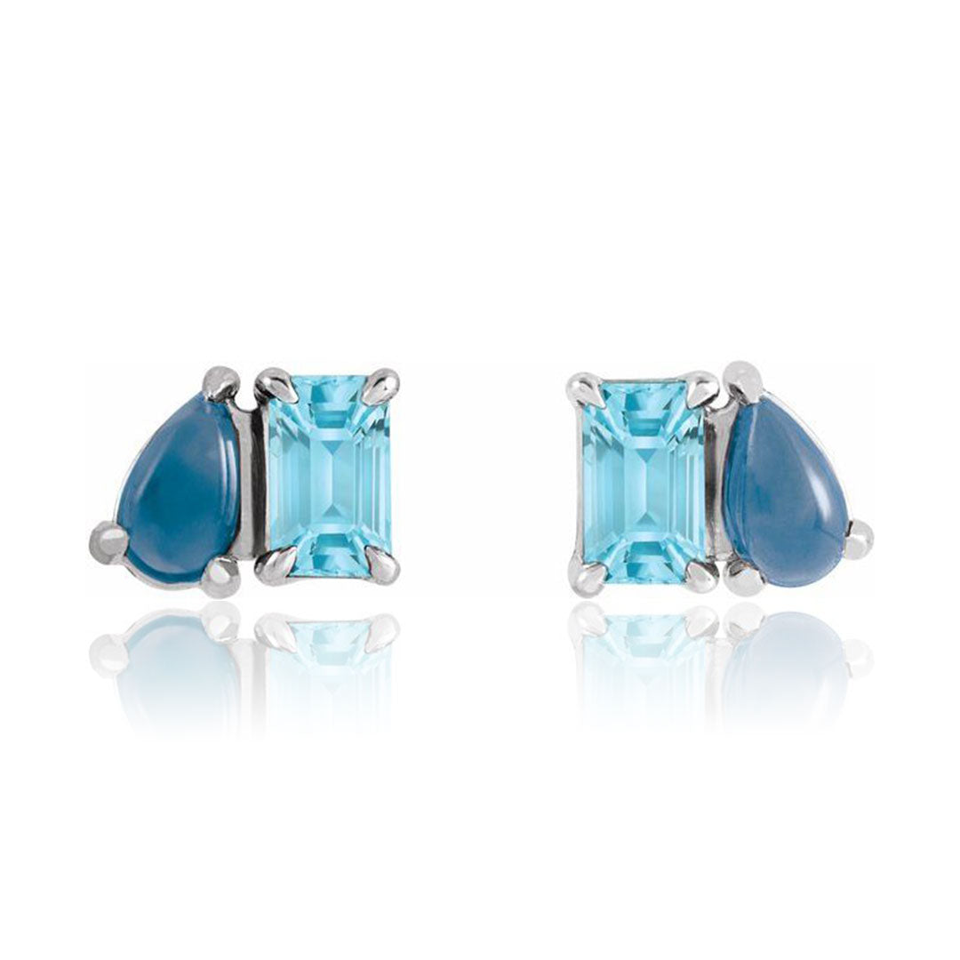 Sky Blue Topaz & Natural London Blue Topaz Two-Stone Stud Earrings