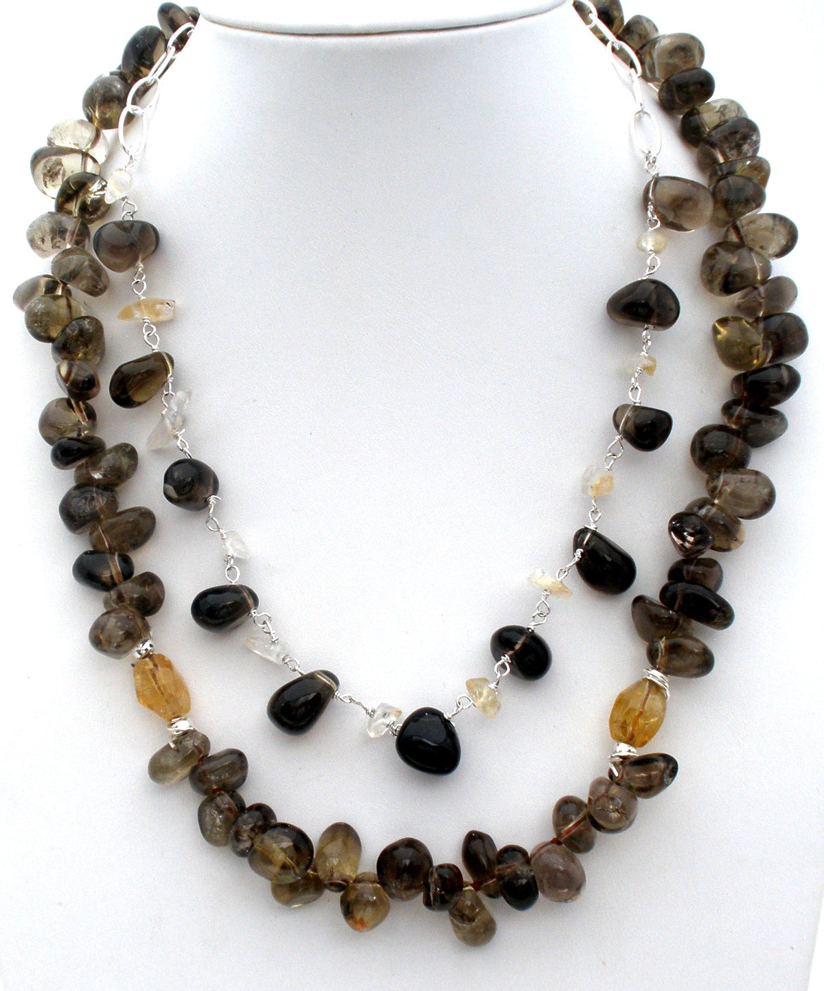 Smokey Quartz Bead Necklace 18" Long