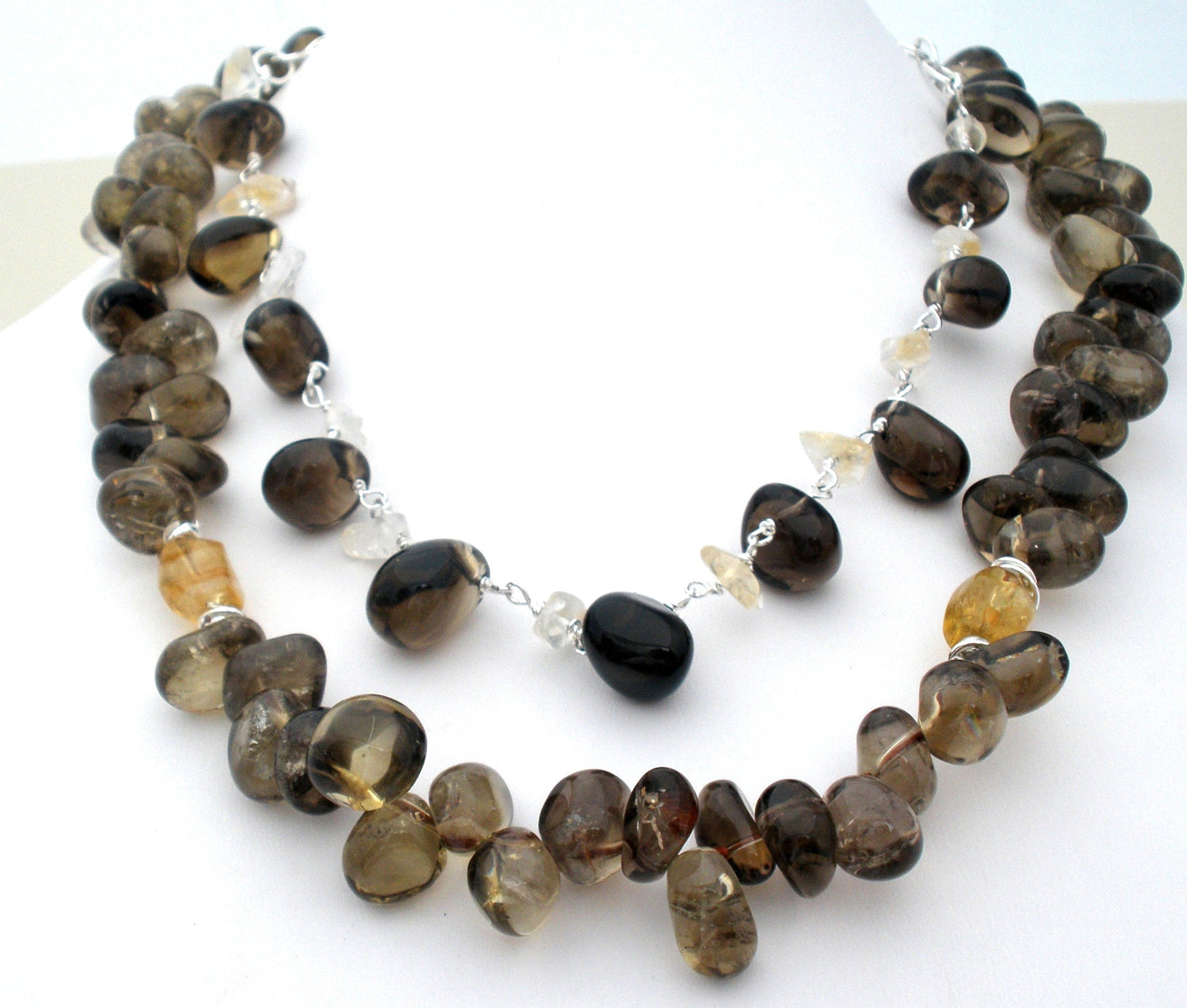 Smokey Quartz Bead Necklace 18" Long