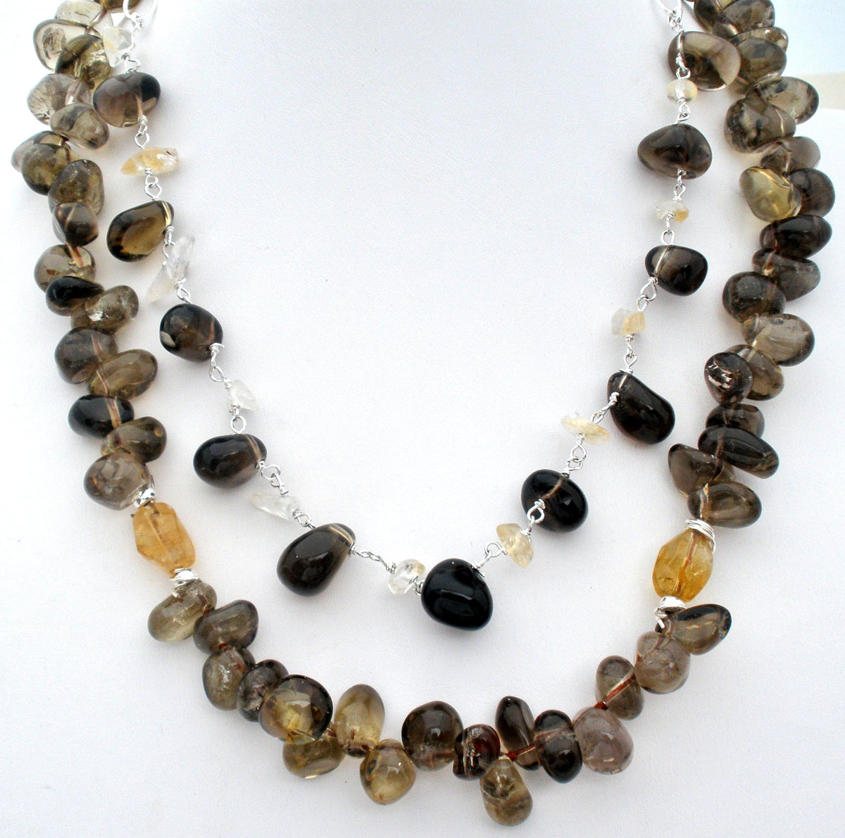 Smokey Quartz Bead Necklace 18" Long