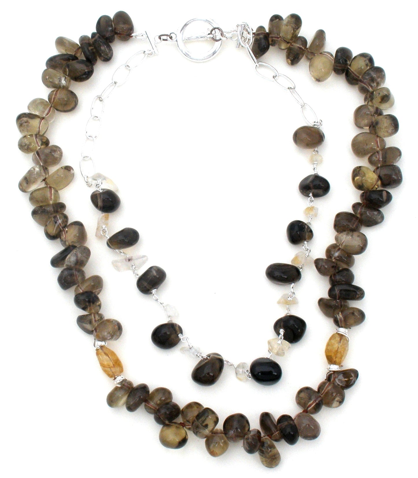 Smokey Quartz Bead Necklace 18" Long