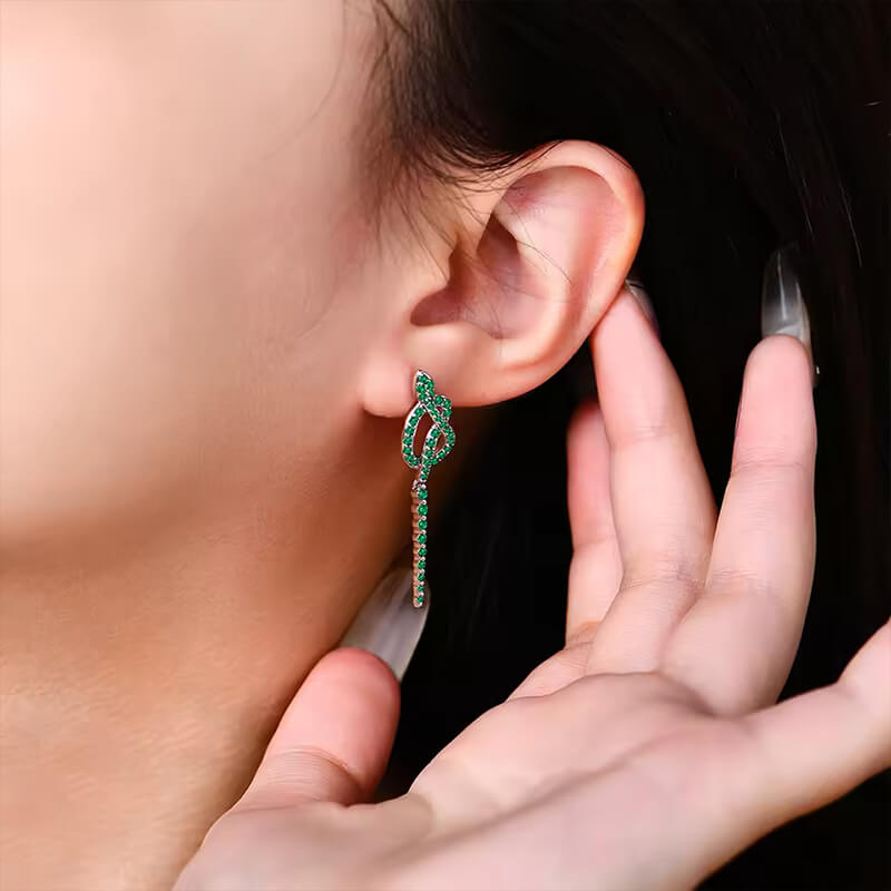 Snake Earrings Green Nano Gemstone In Sterling Silver