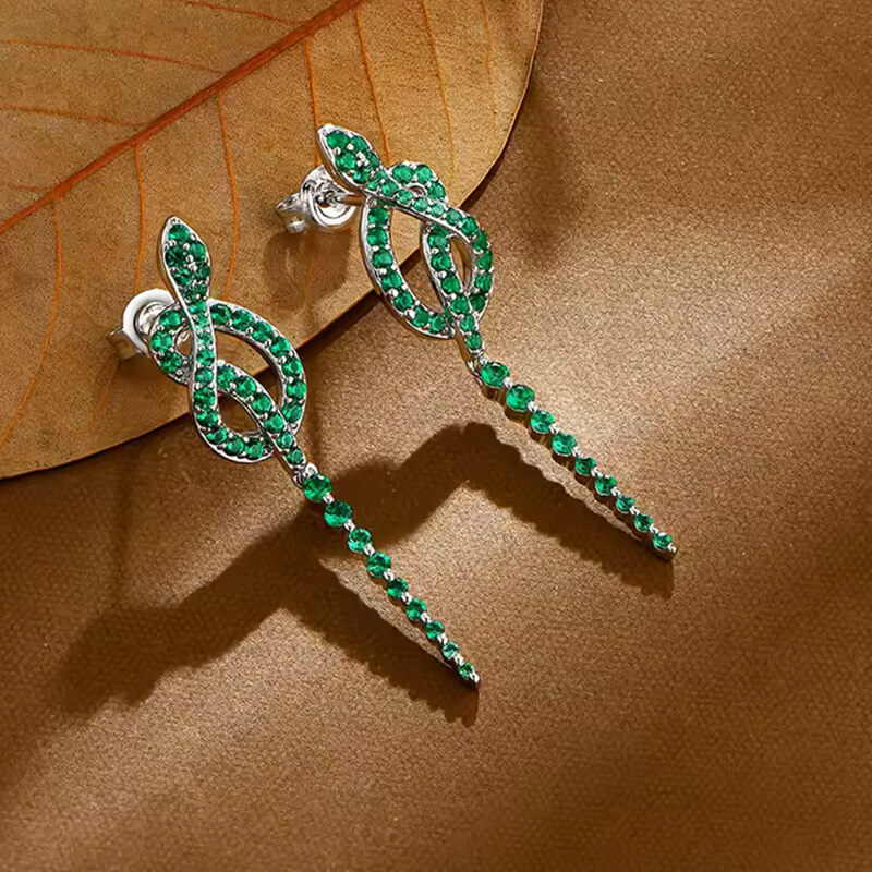 Snake Earrings Green Nano Gemstone In Sterling Silver