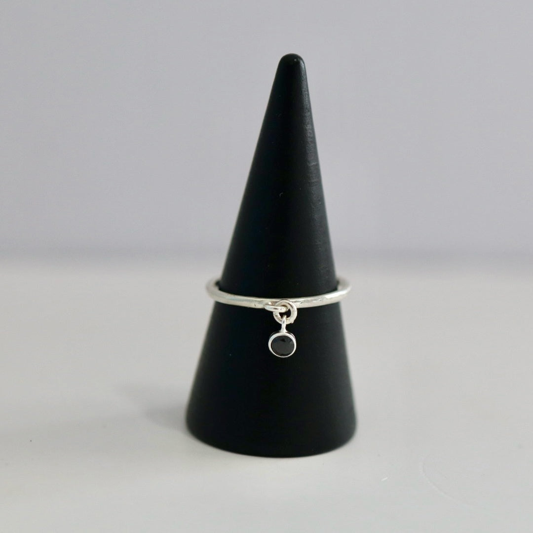 Cubic Zirconia Charm Stacking Ring - Clear Or Black Charm - in Sterling Silver