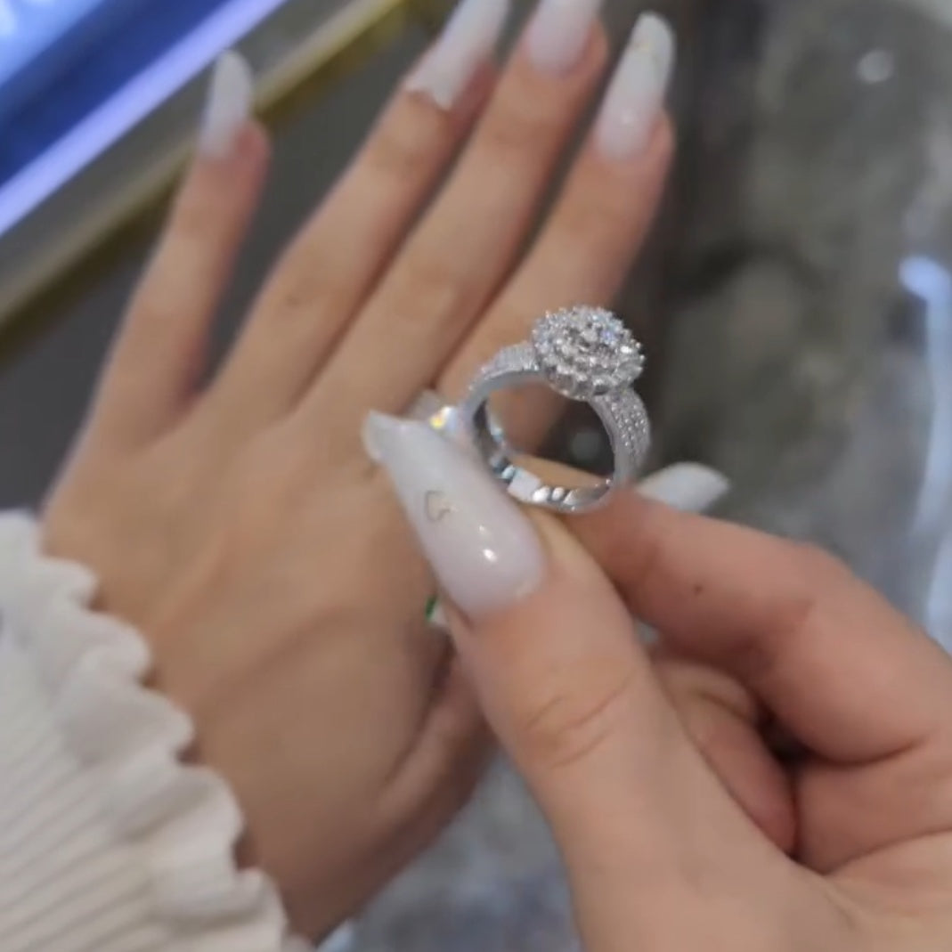 Iced Out Floral Cluster Ring • Multi-Row Sterling Silver Flower Ring