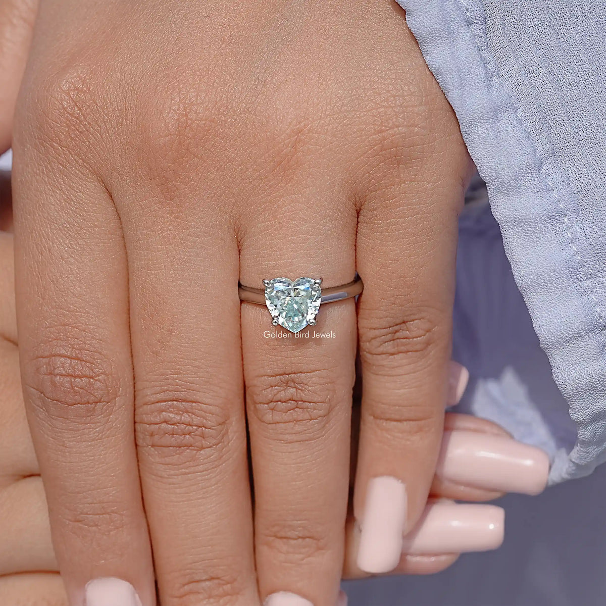 Blue Heart Moissanite Solitaire Wedding Ring
