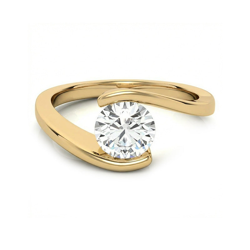 Solitaire Tension Set Moissanite Bypass Gold Engagement Ring