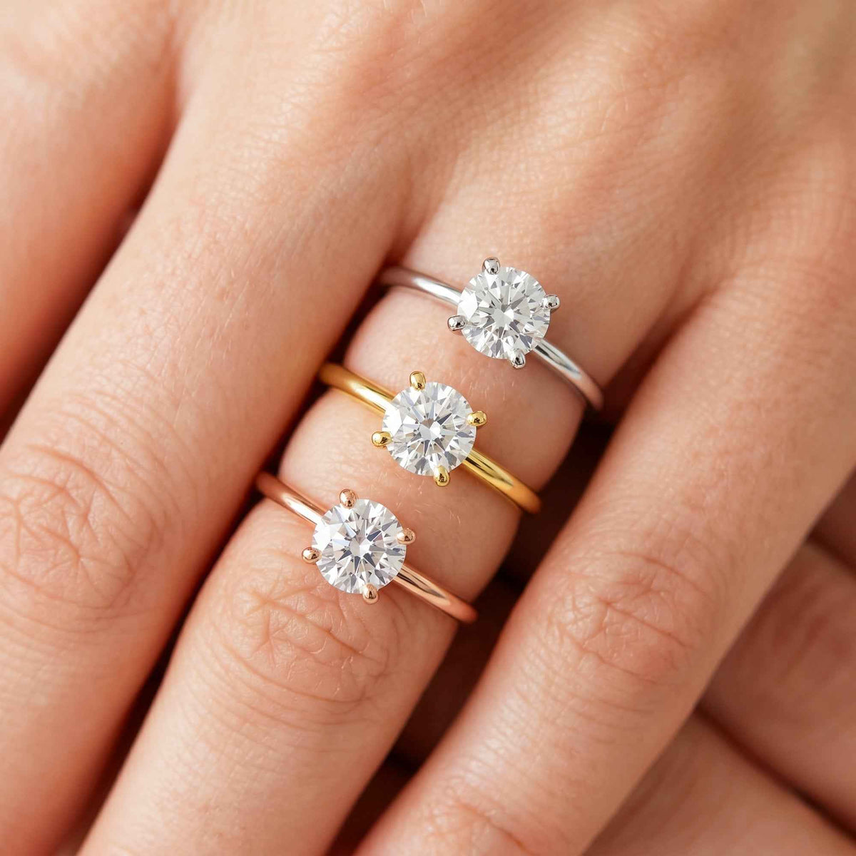 1 Carat Round Lab Grown Diamond Engagement Ring Minimalist Solitaire 4 Prongs Dainty Wedding Ring