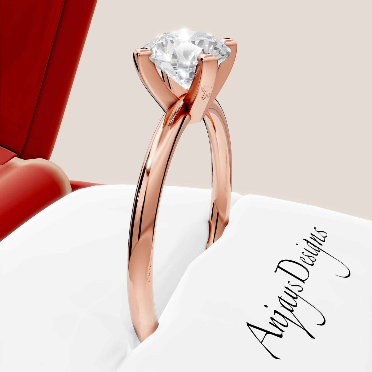1 Carat Round Lab Grown Diamond Engagement Ring Minimalist Solitaire 4 Prongs Dainty Wedding Ring