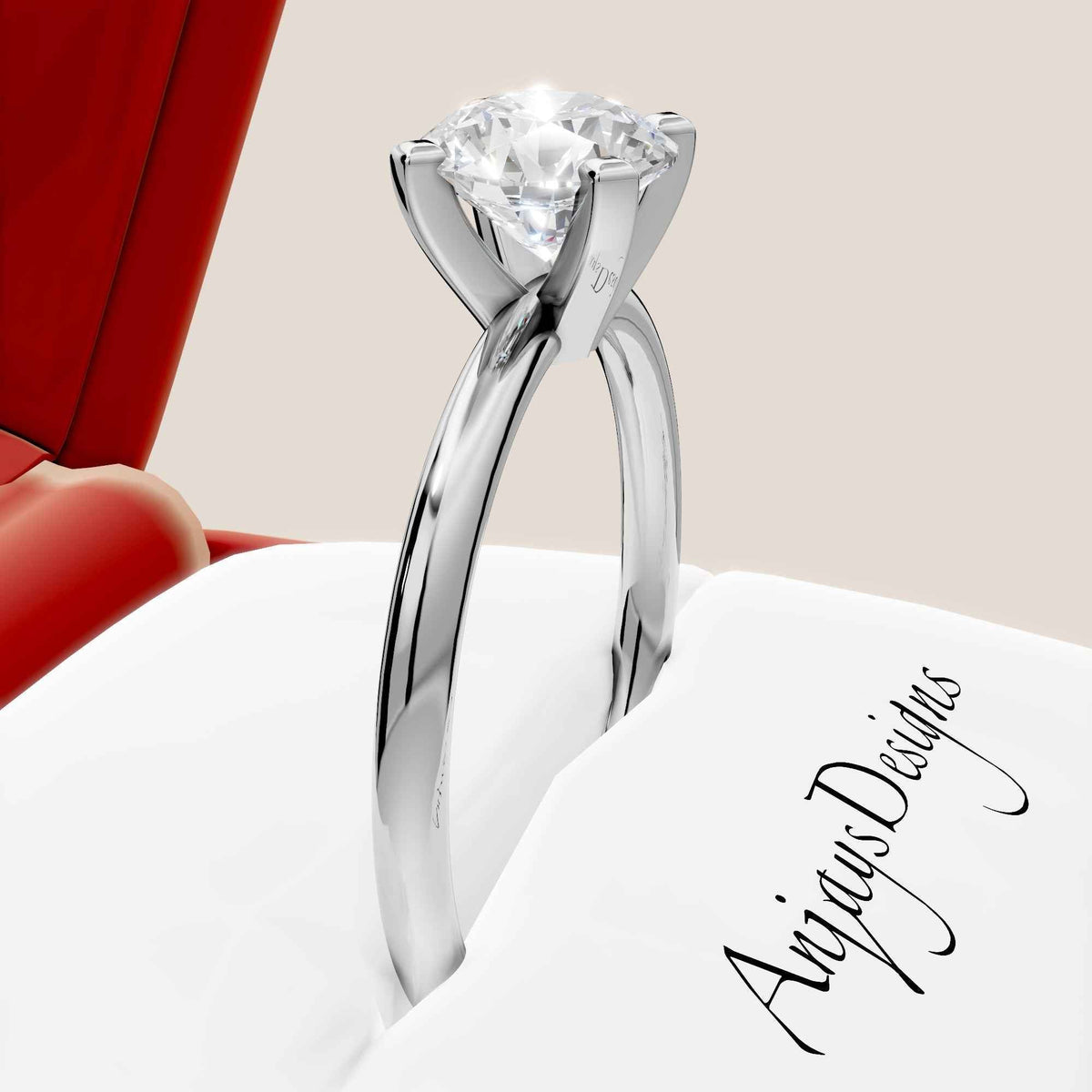 1 Carat Round Lab Grown Diamond Engagement Ring Minimalist Solitaire 4 Prongs Dainty Wedding Ring