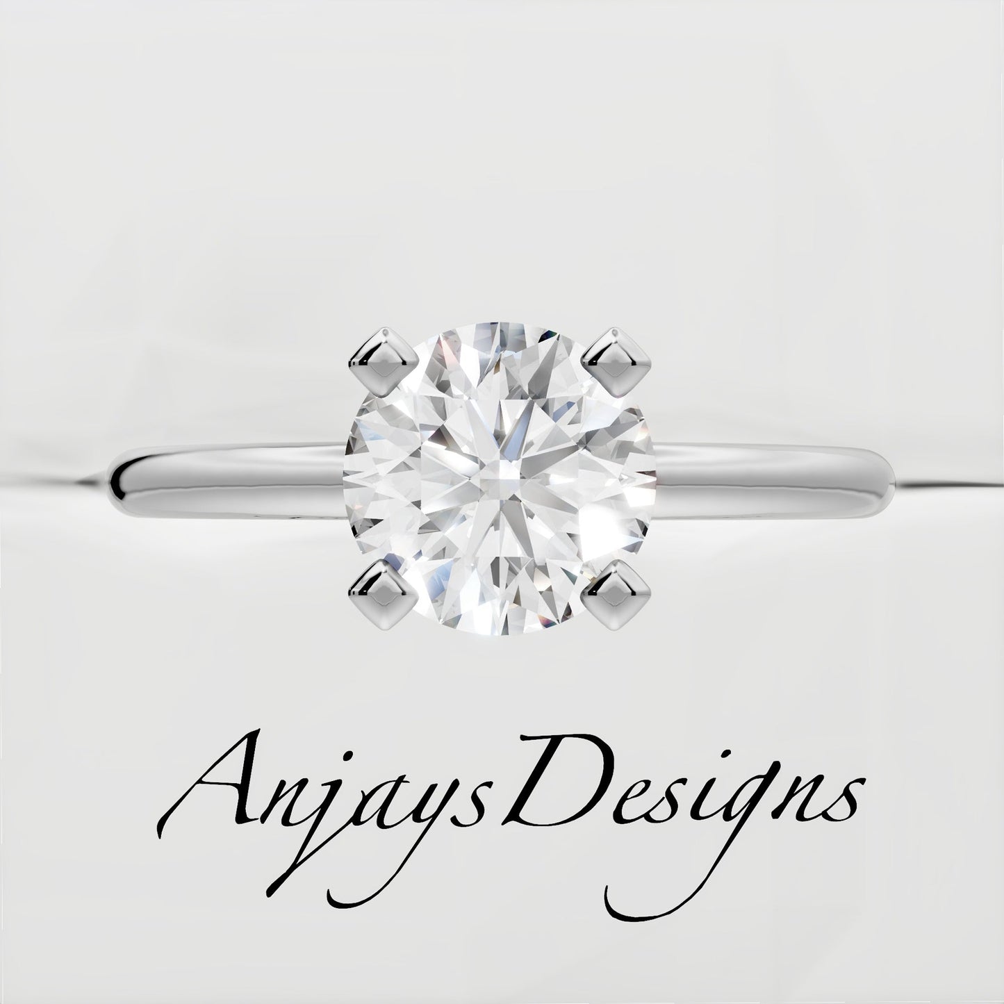 1 Carat Round Lab Grown Diamond Engagement Ring Minimalist Solitaire 4 Prongs Dainty Wedding Ring