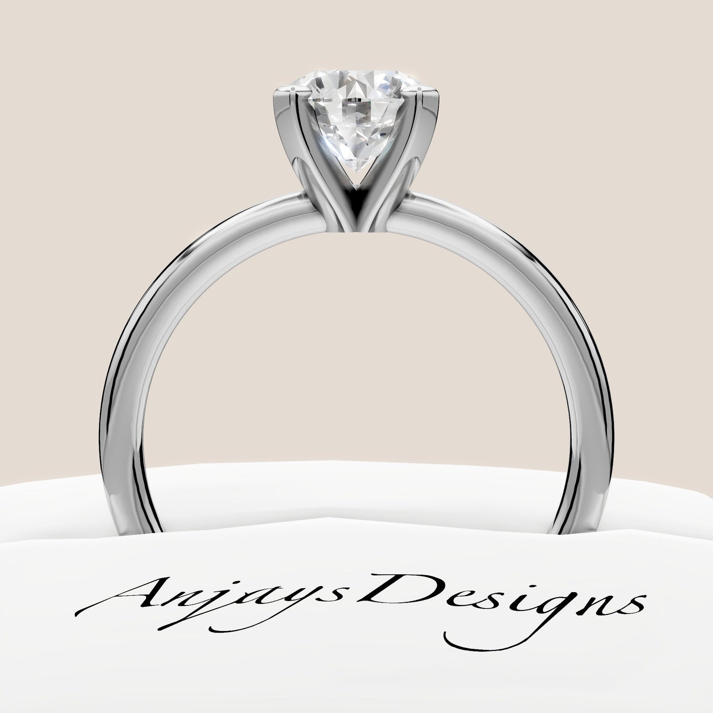 1 Carat Round Lab Grown Diamond Engagement Ring Minimalist Solitaire 4 Prongs Dainty Wedding Ring
