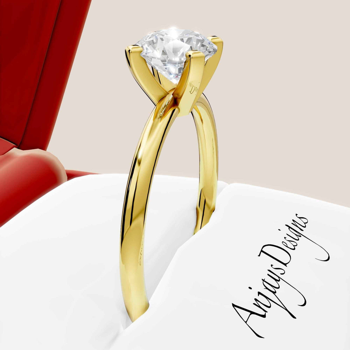 1 Carat Round Lab Grown Diamond Engagement Ring Minimalist Solitaire 4 Prongs Dainty Wedding Ring