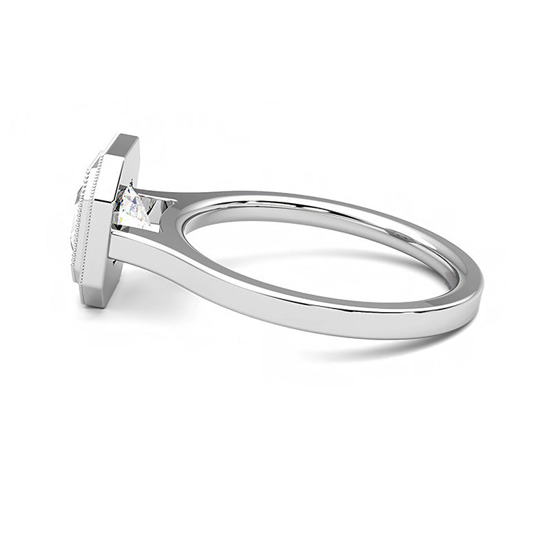 Solitaire Asscher Moissanite Milgrain Bezel Set Engagement Ring