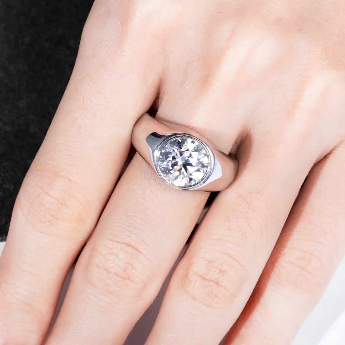 Solitaire Bezel Round Moissanite Wide Shank Engagement Ring