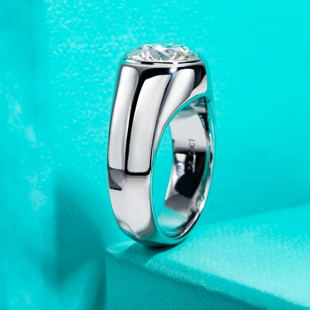 Solitaire Bezel Round Moissanite Wide Shank Engagement Ring