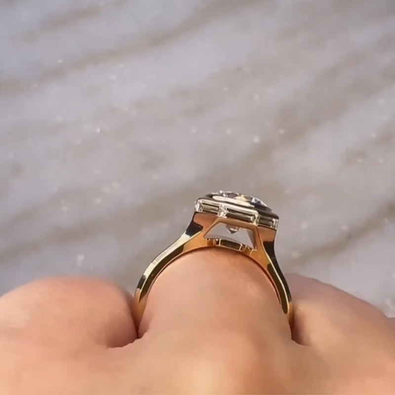 Solitaire Bezel Set Round Moissanite Three Shank Engagement Ring