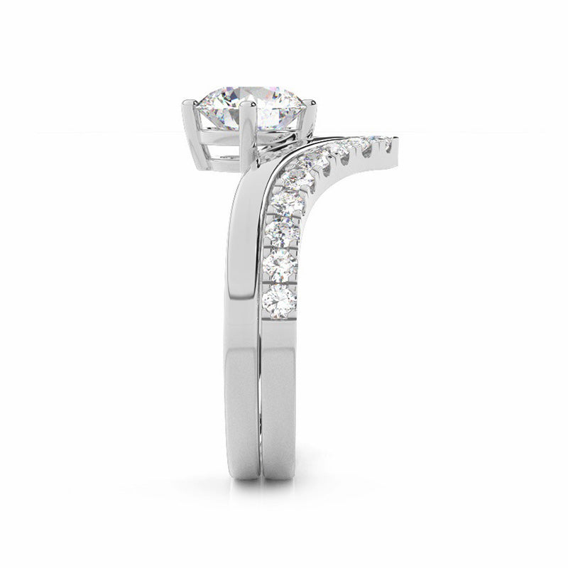 Solitaire Chevron Round Moissanite Bridal Set Engagement Ring