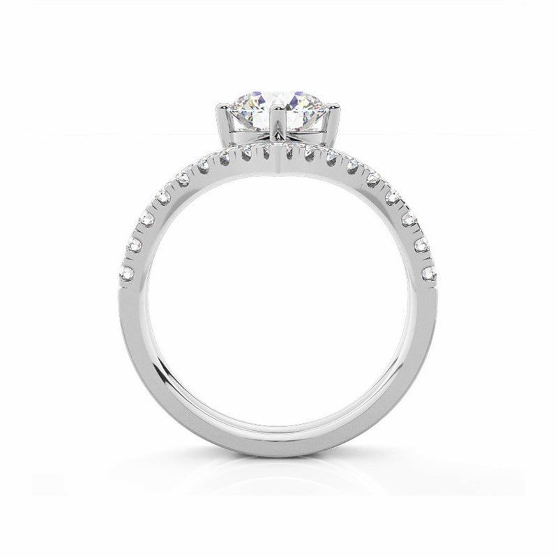 Solitaire Chevron Round Moissanite Bridal Set Engagement Ring
