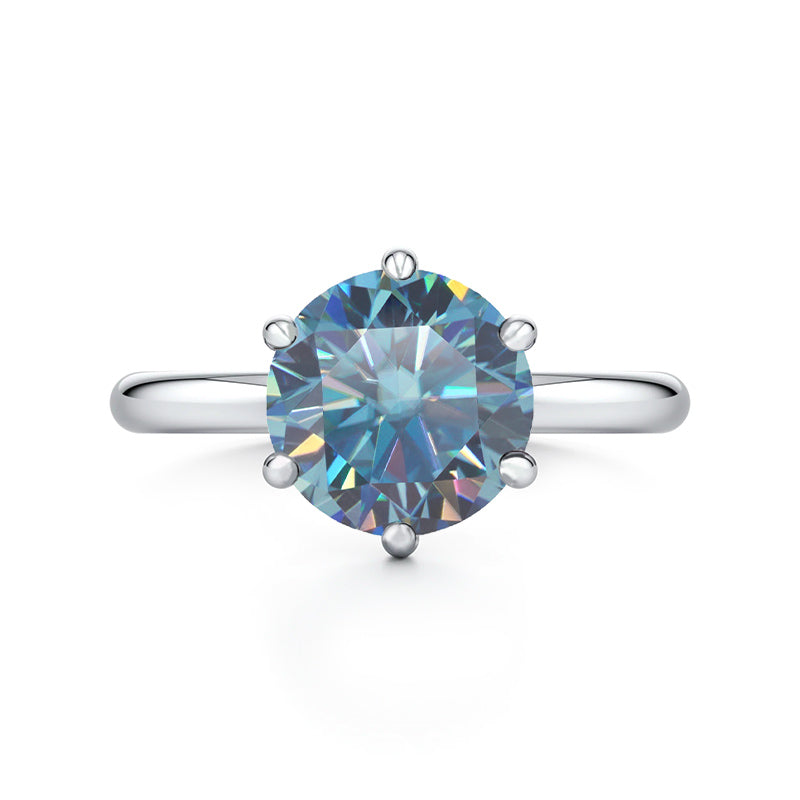 Solitaire Colored Moissanite Six Prong Engagement Ring