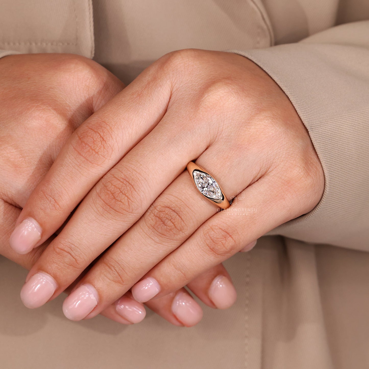 Marquise Cut Engagement Ring in Gypsy Setting