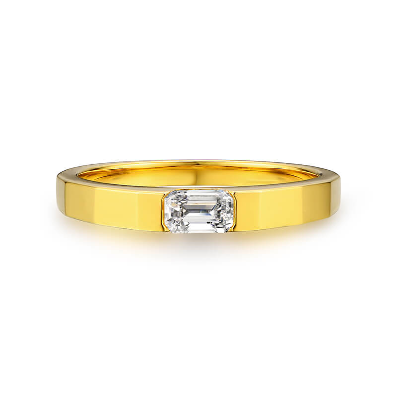 Solitaire East West Emerald-Cut Moissanite Wedding Band Ring