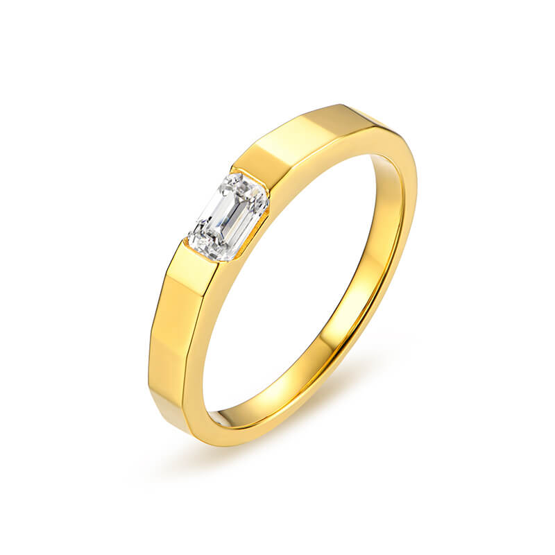 Solitaire East West Emerald-Cut Moissanite Wedding Band Ring