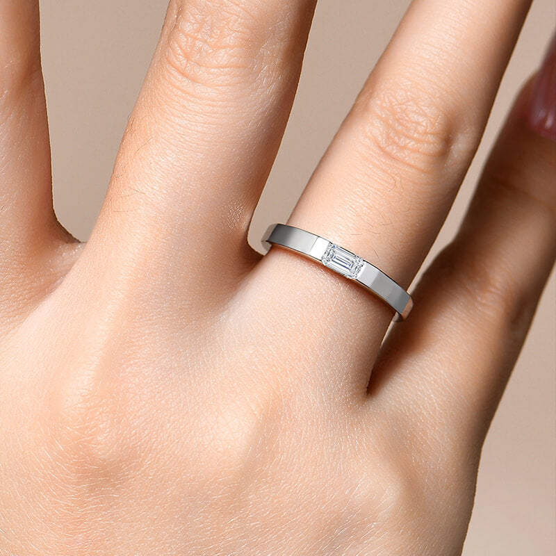 Solitaire East West Emerald-Cut Moissanite Wedding Band Ring