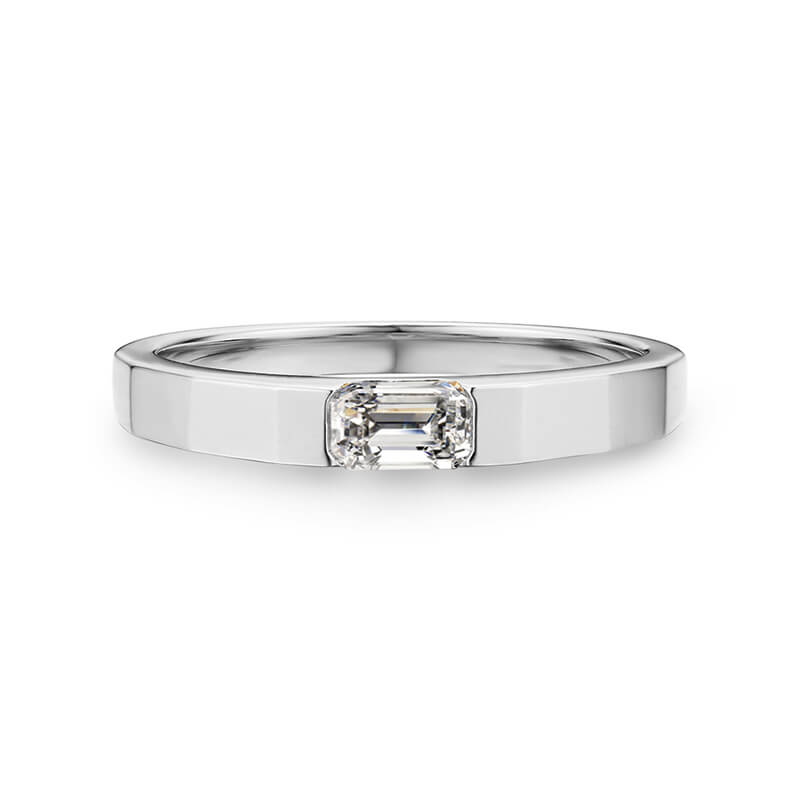 Solitaire East West Emerald-Cut Moissanite Wedding Band Ring