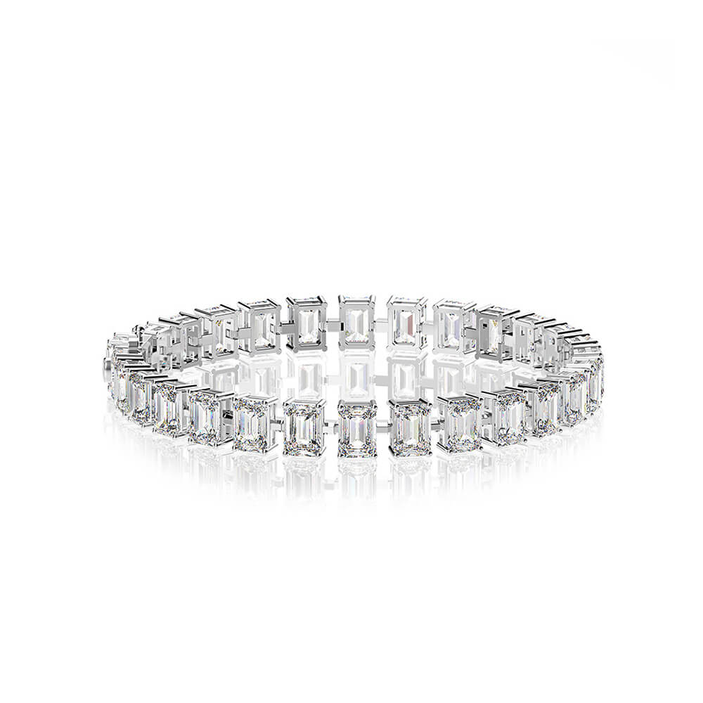 Solitaire Emerald-Cut Lab-Sapphire Sterling Silver Tennis Bracelet