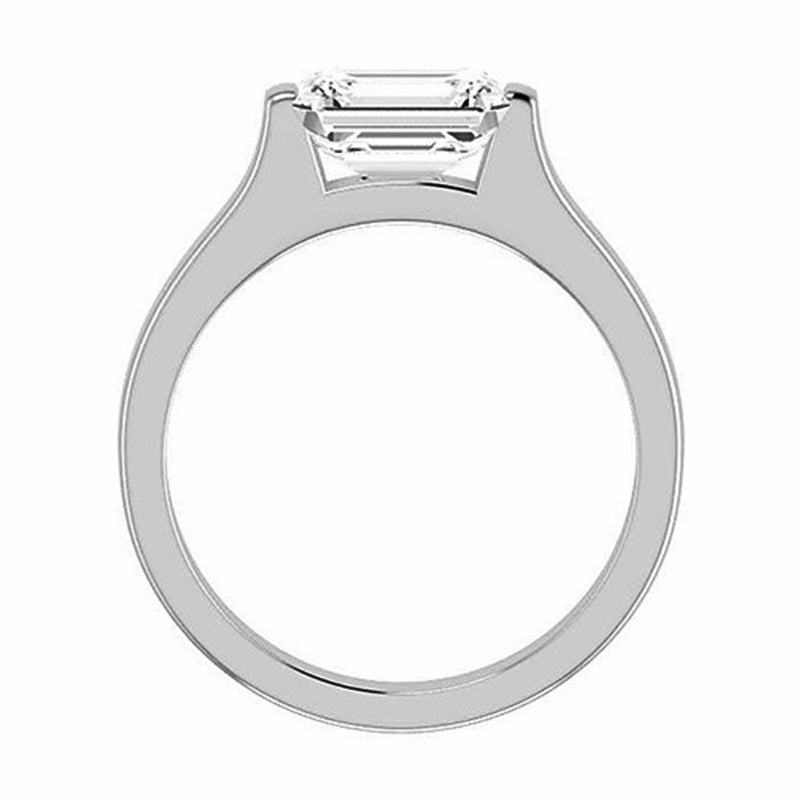 Solitaire Emerald-Cut Moissanite East West Bar Set Engagement Ring
