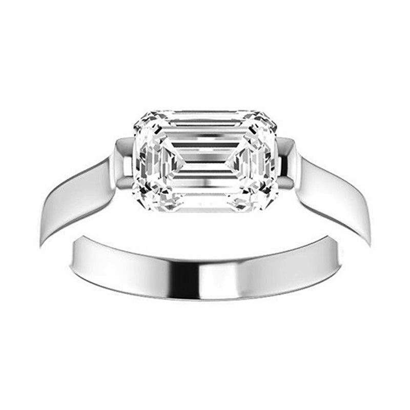 Solitaire Emerald-Cut Moissanite East West Bar Set Engagement Ring