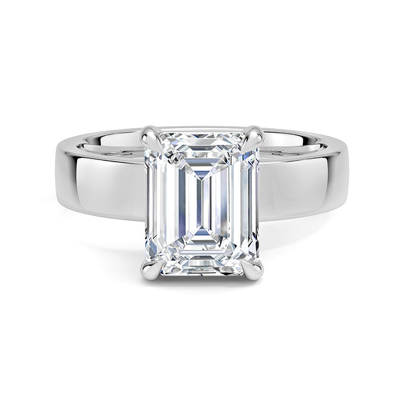 Solitaire Emerald Cut Moissanite Wide Band Engagement Ring