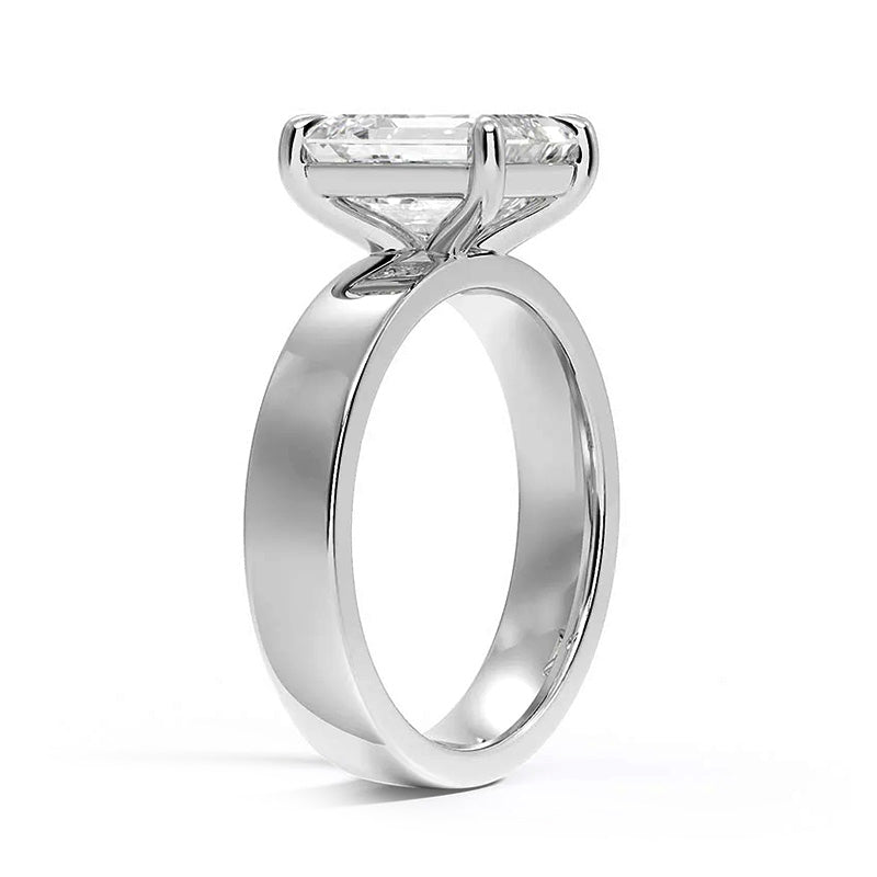 Solitaire Emerald Cut Moissanite Wide Band Engagement Ring